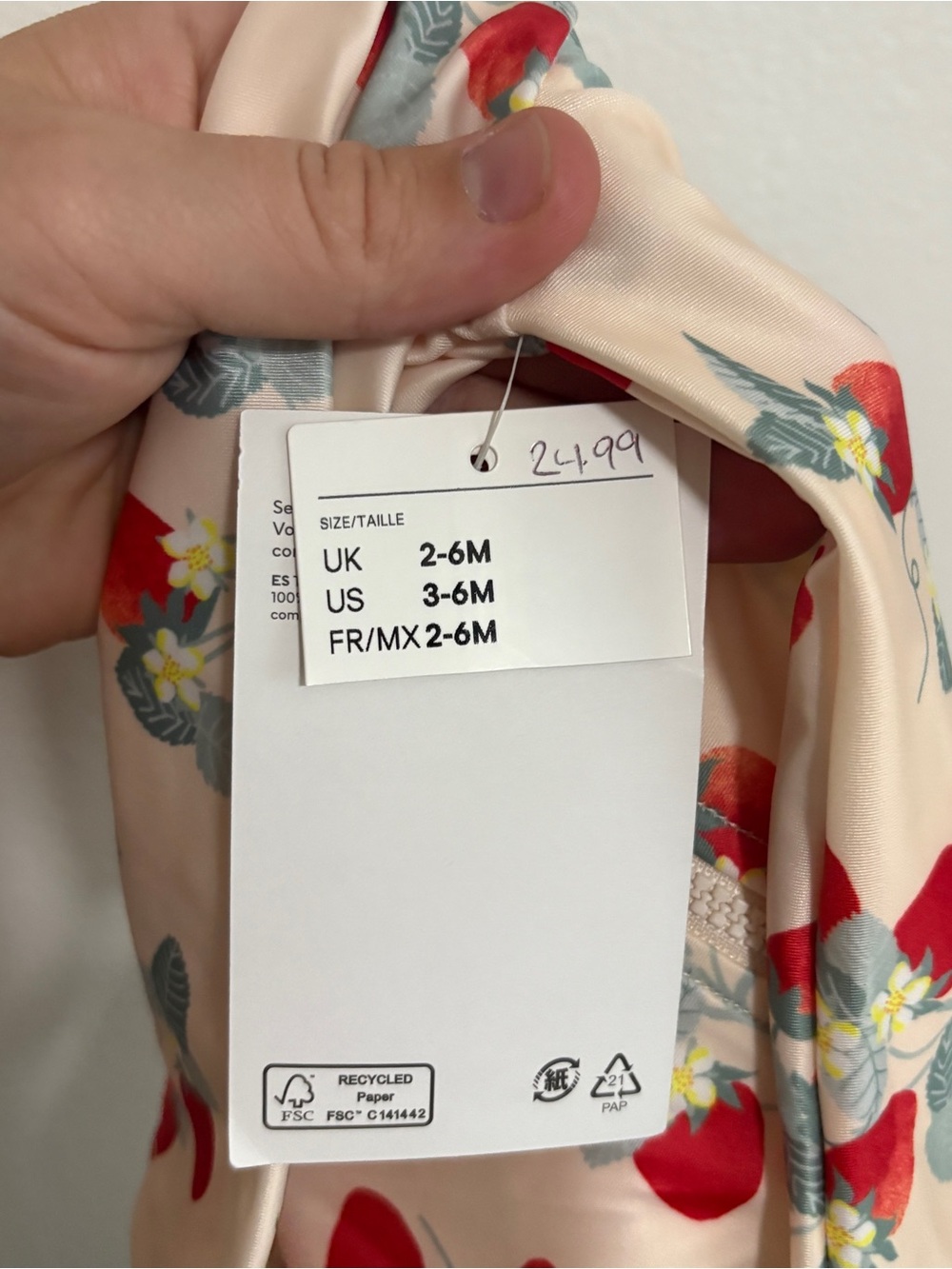 Girls H&M Cream Strawberry-Print Long-Sleeve Baby Swim One-Piece 3-6 months - Picture 8 of 9